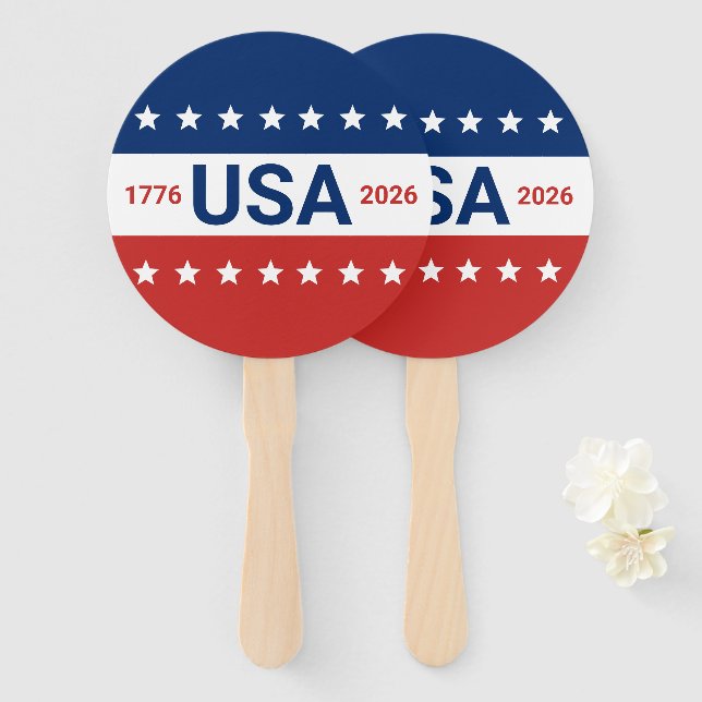 USA's 250th Anniversary 1776 2026 Red White Blue Hand Fan (Front and Back)