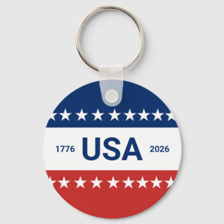 USA's 250th Anniversary 1776 2026 Red White Blue Key Ring