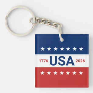 USA's 250th Anniversary 1776 2026 Red White Blue Key Ring