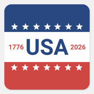 USA's 250th Anniversary 1776 2026 Red White Blue Square Sticker