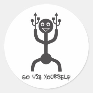 USB Man Classic Round Sticker