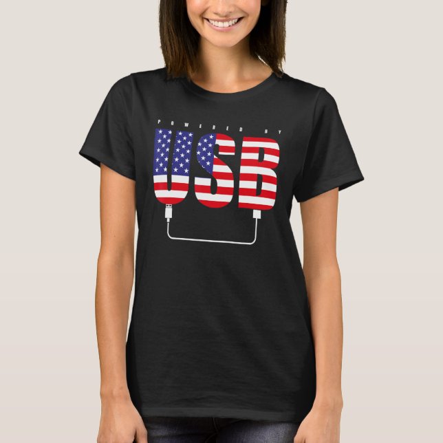 Usb Usa American Flag Gaming Video Game  Patriotic T-Shirt (Front)