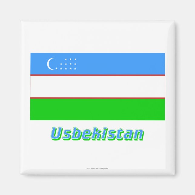 Usbekistan Flagge mit Namen Magnet (Front)