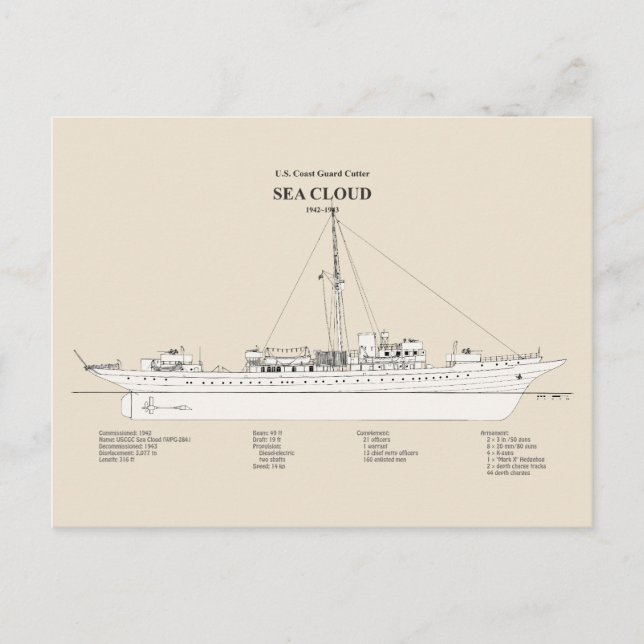 USCG Cutter Sea Cloud wpg-284 - SBD Postcard (Front)