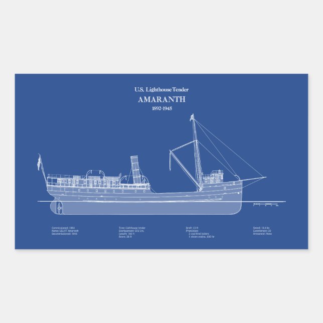 USCG Lighthouse Tender Amaranth - ABD Rectangular Sticker (Front)