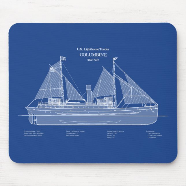 USCG Lighthouse Tender Columbine – ABD Mouse Mat (Front)