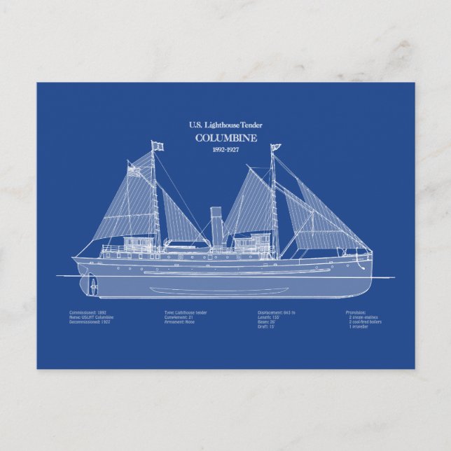 USCG Lighthouse Tender Columbine – ABD Postcard (Front)