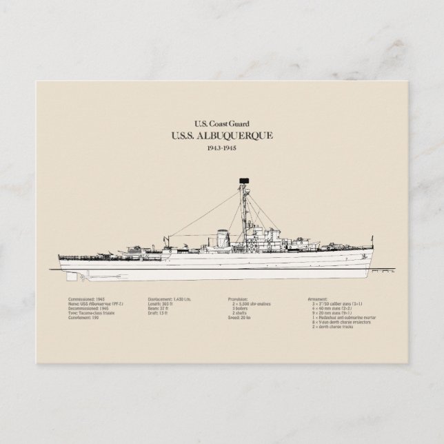 USCG USS Albuquerque PF-7 – SBD Postcard (Front)