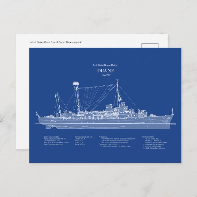 USCGC Duane wpg-33 – ABD Postcard (Front/Back)