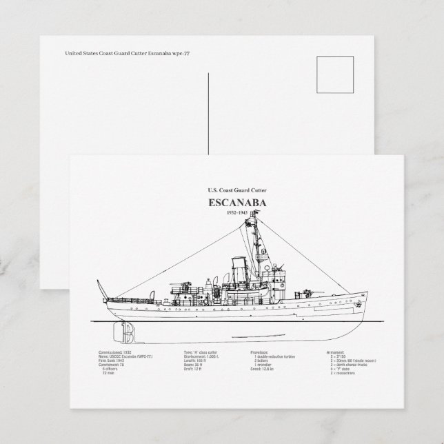 USCGC Escanaba wpc-77 - BD Postcard (Front/Back)