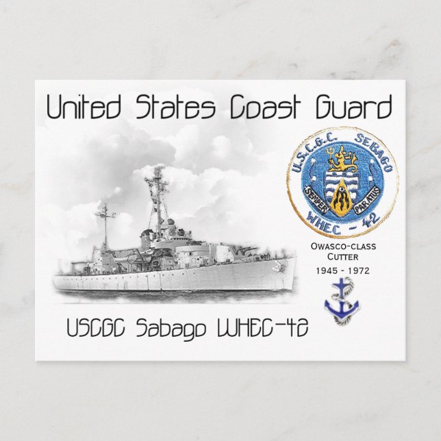 USCGC Sabago WHEC-42 Cutter Postcard (Front)
