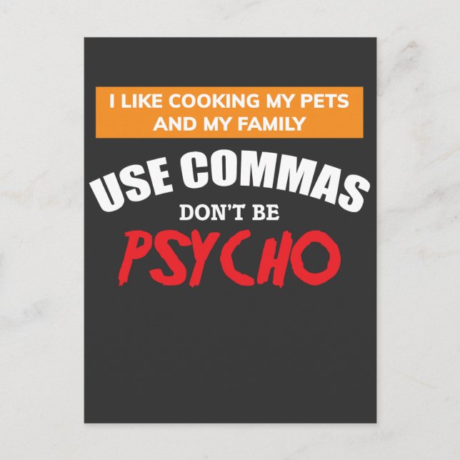 Use Commas Funny Grammar English Teacher Postcard (Front)