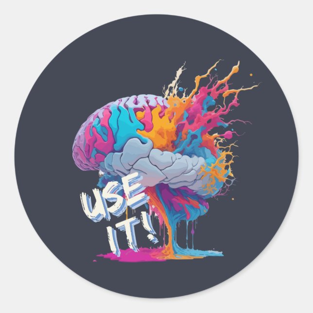 Use It - Colourful Splash Brain Classic Round Sticker (Front)