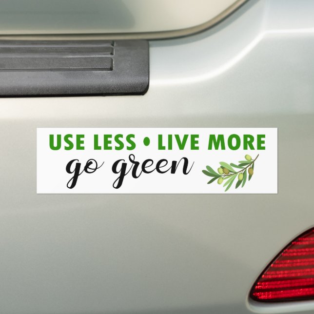 Use Less Live More Go Green Environmental Bumper Sticker (On Car)