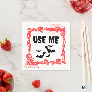"USE ME" Skeleton & Bat Halloween Party Napkin