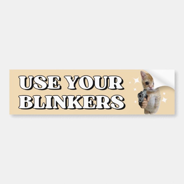 Use Your Blinkers, Funny Cute Cat Meme Bumper Sticker (Front)