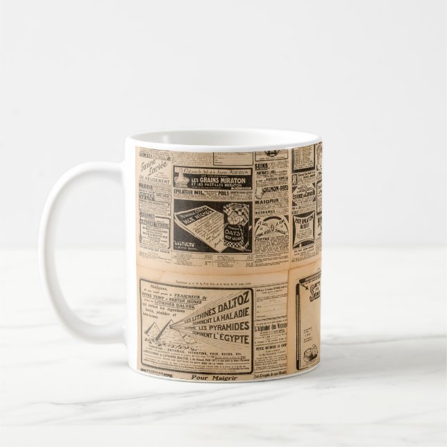Used paper background. Old newspaper page with vin Coffee Mug (Left)