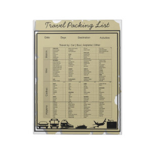 Useful Travel Packing Checklist Notepad