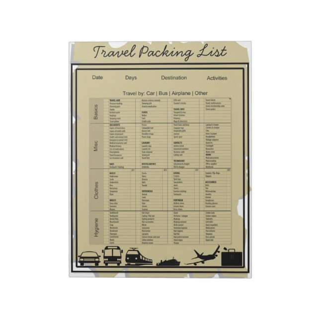 Useful Travel Packing Checklist Notepad (Rotated)