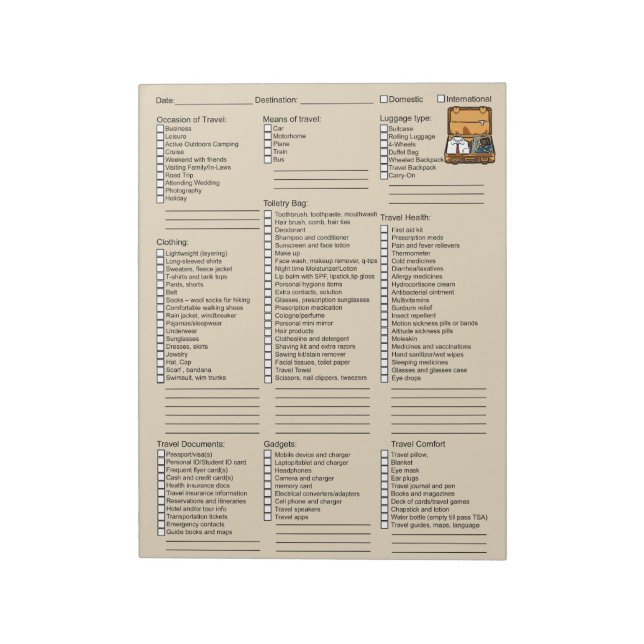 Useful Travel Packing Checklist Notepad (Rotated)