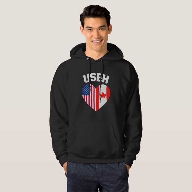 USEH America Canada Flag Funny American Canadian Hoodie (Front Full)