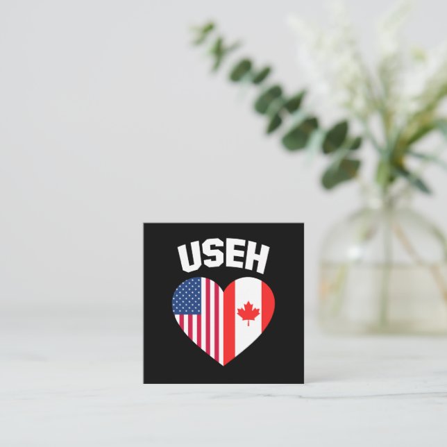 USEH America Canada Flag Funny American Canadian Square Business Card (Standing Front)