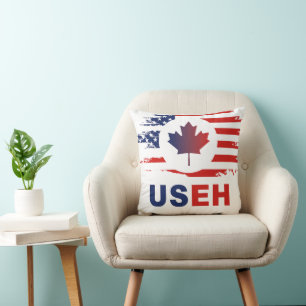USEH Half Canadian American Canada USA Flag United Cushion