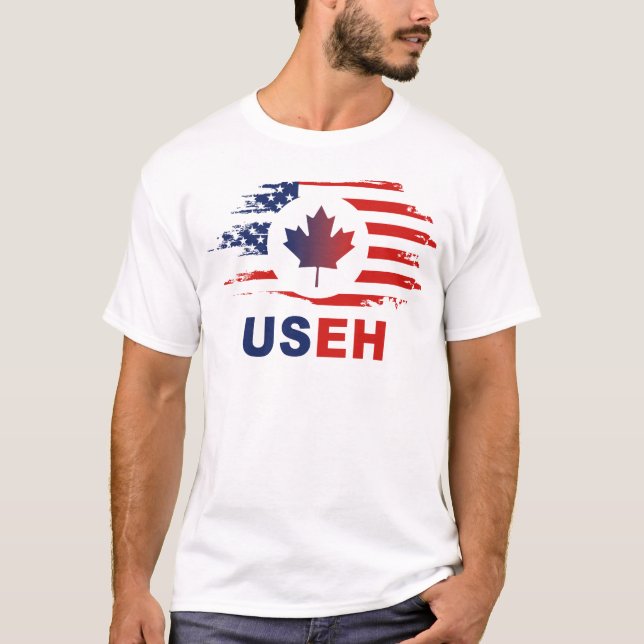 USEH Half Canadian American Canada USA Flag United T-Shirt (Front)