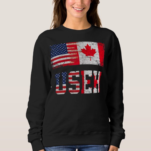 Useh Leaf Canadian American Flag Design Sweatshirt (Front)