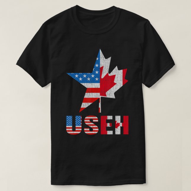 Useh Leaf Canadian American Flag Maple Canada Usa  T-Shirt (Design Front)