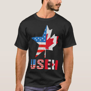 Useh Leaf Canadian American Flag Maple Canada Usa  T-Shirt