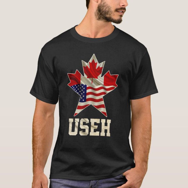 Useh Maple Leaf Canadian American Flag T-Shirt (Front)