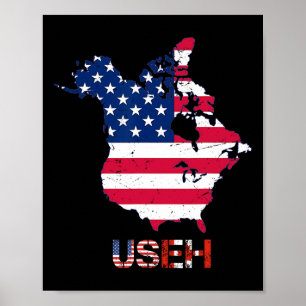Useh Trump Canada Usa 51st State Map American Flag Poster