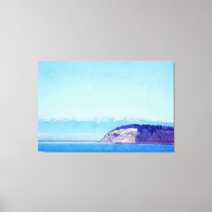 Useless Bay Olympic Mountains Watercolor Canvas Print