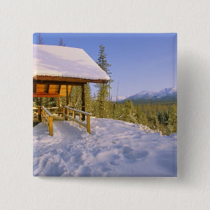 USFS Schnauss Cabin rental in Winter ovelooking 15 Cm Square Badge