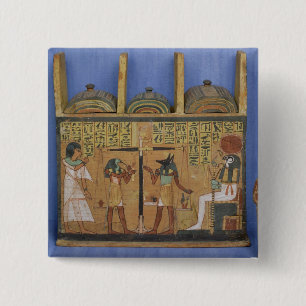 Ushabti casket with a scene of psychostasis 15 cm square badge