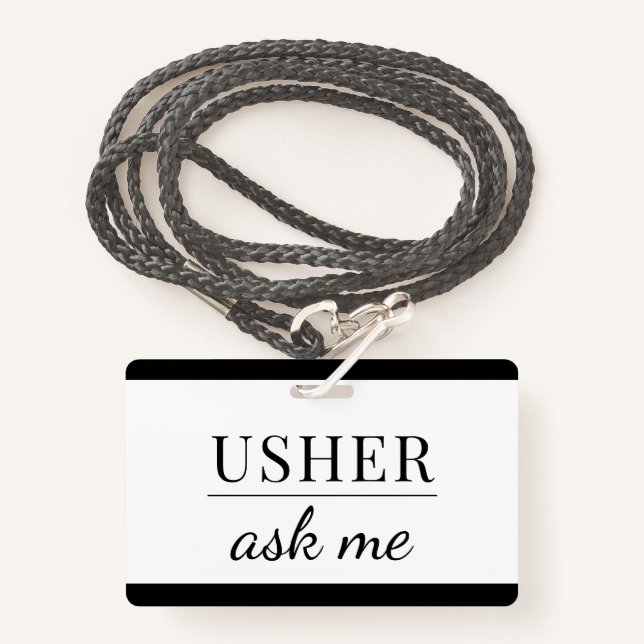 Usher Ask Me Badge ID Badge (Front with Lanyard)