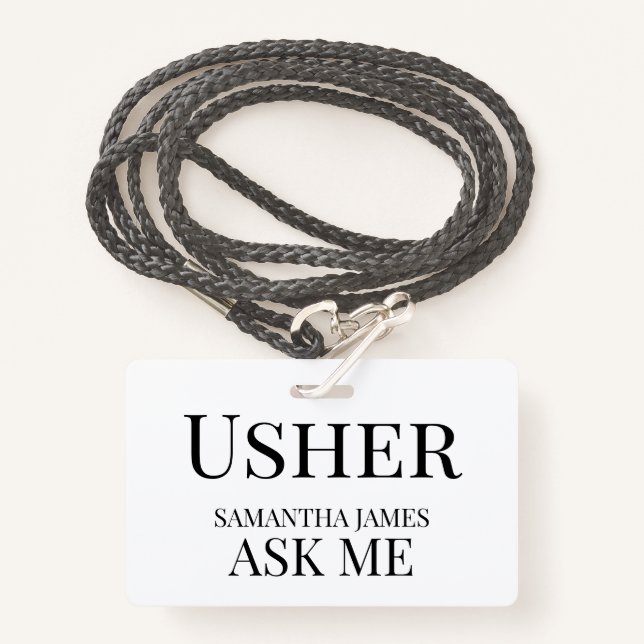 Usher Badge ID Badge (Front with Lanyard)