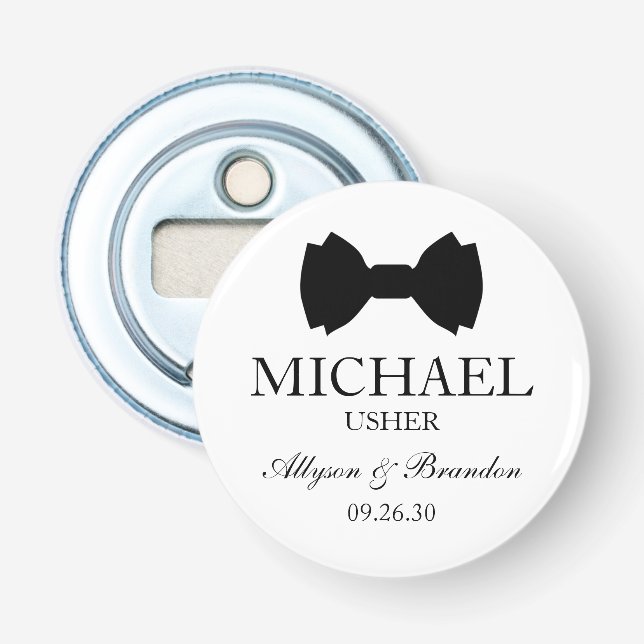 Usher Black Bow Tie Bottle Opener (Front)