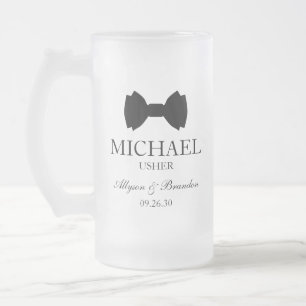 Usher Black Bow Tie Frosted Glass Beer Mug