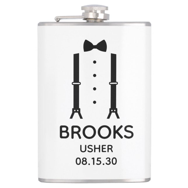 Usher Black Bow Tie Hip Flask (Front)
