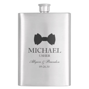 Usher Black Bow Tie Hip Flask