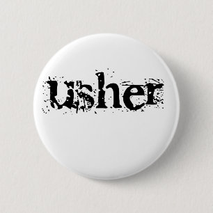 Usher Black Text 6 Cm Round Badge