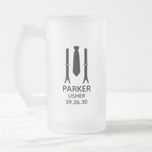 Usher Black Tie Frosted Glass Beer Mug