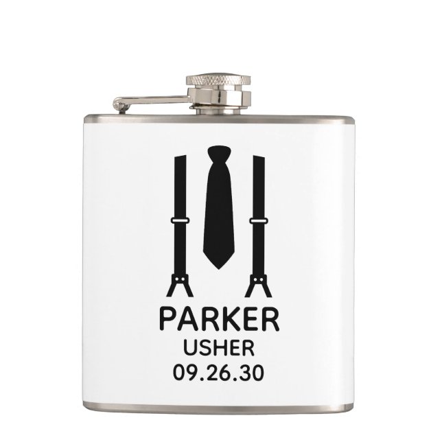 Usher Black Tie Hip Flask (Front)