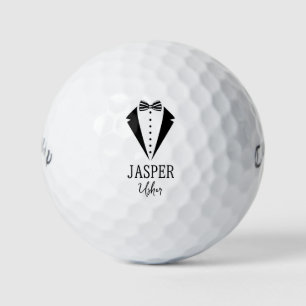 Usher Black Tuxedo With Striped Bow Tie Golf Balls