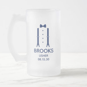 Usher Blue Bow Tie Frosted Glass Beer Mug