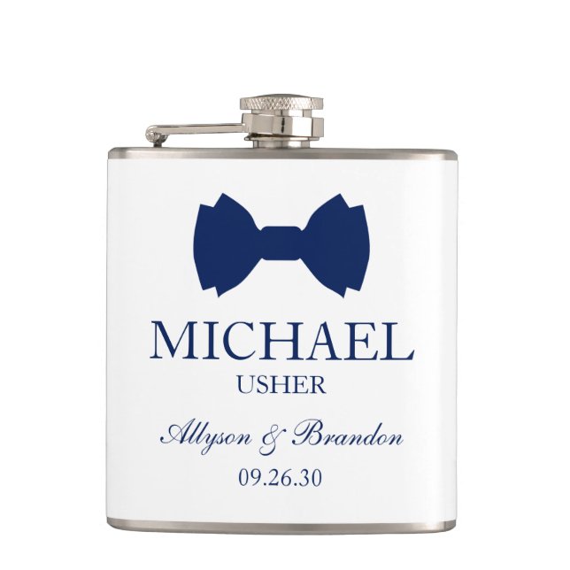Usher Blue Bow Tie Hip Flask (Front)