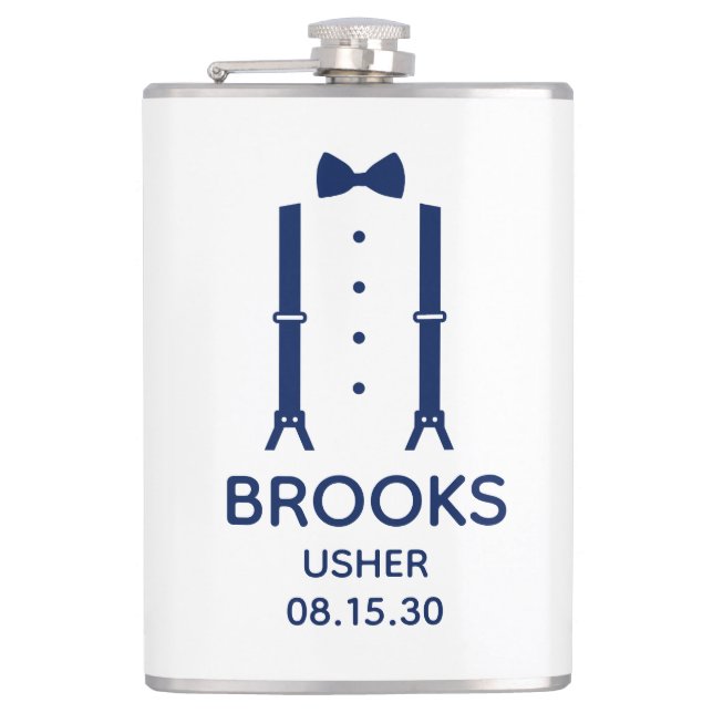 Usher Blue Bow Tie Hip Flask (Front)