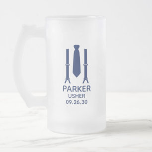 Usher Blue Tie Frosted Glass Beer Mug